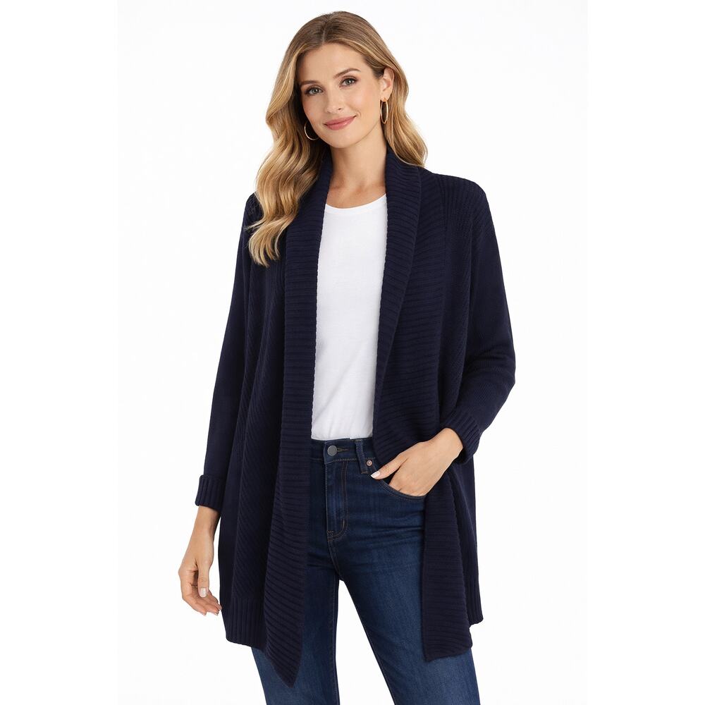 Ralph Lauren Women's Xl Navy blud Ribbed Knit Cotton Open Front Cardigan.